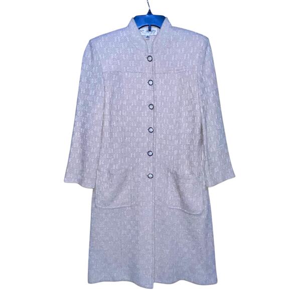 St. John Long Cardigan Sweater 8 Cream Santana Knit Pockets Shoulder Pads - Picture 2 of 13